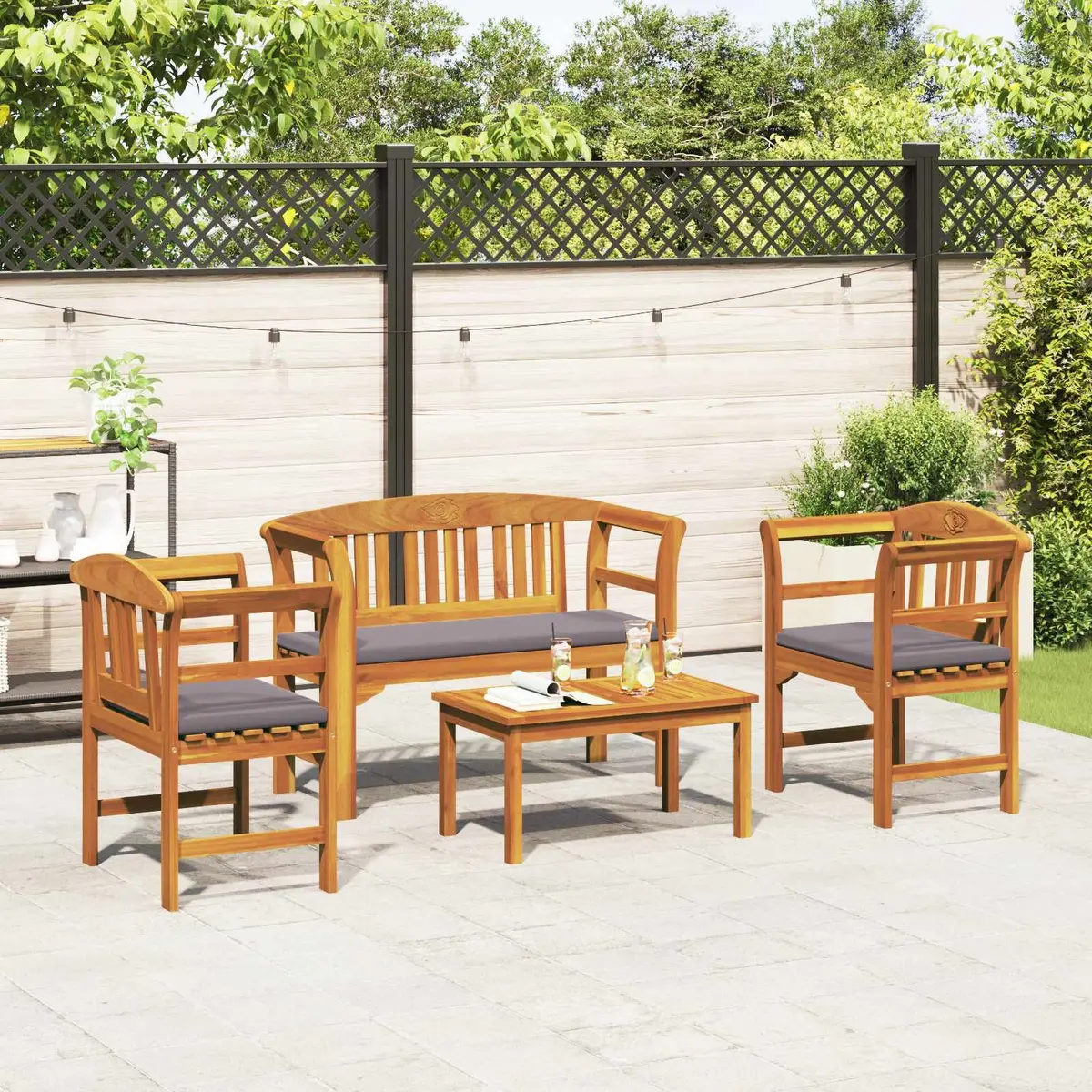 Outdoor Lounge Set Solid Acacia Wood 4 Pieces Brown