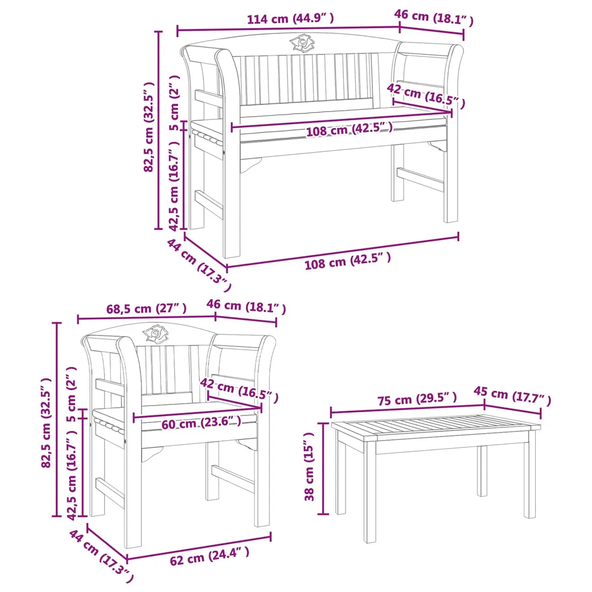 Outdoor Lounge Set Solid Acacia Wood 4 Pieces Brown