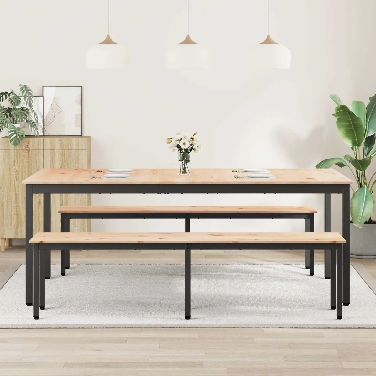 Dining Table 200 x 100 x 75 cm Kitchen Room Furniture Solid Pine Wood Natural