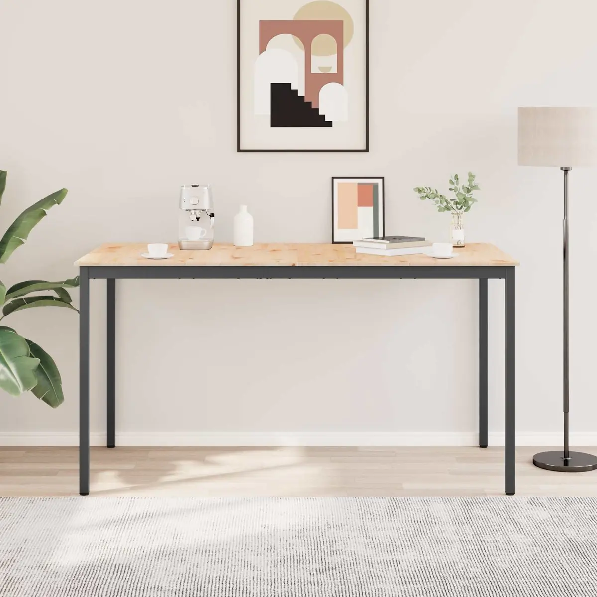 Solid Pine Wood Bar Table with Metal Legs for Dining