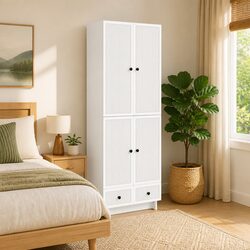 Durable White Engineered Wood Cabinet Set 2 pcs