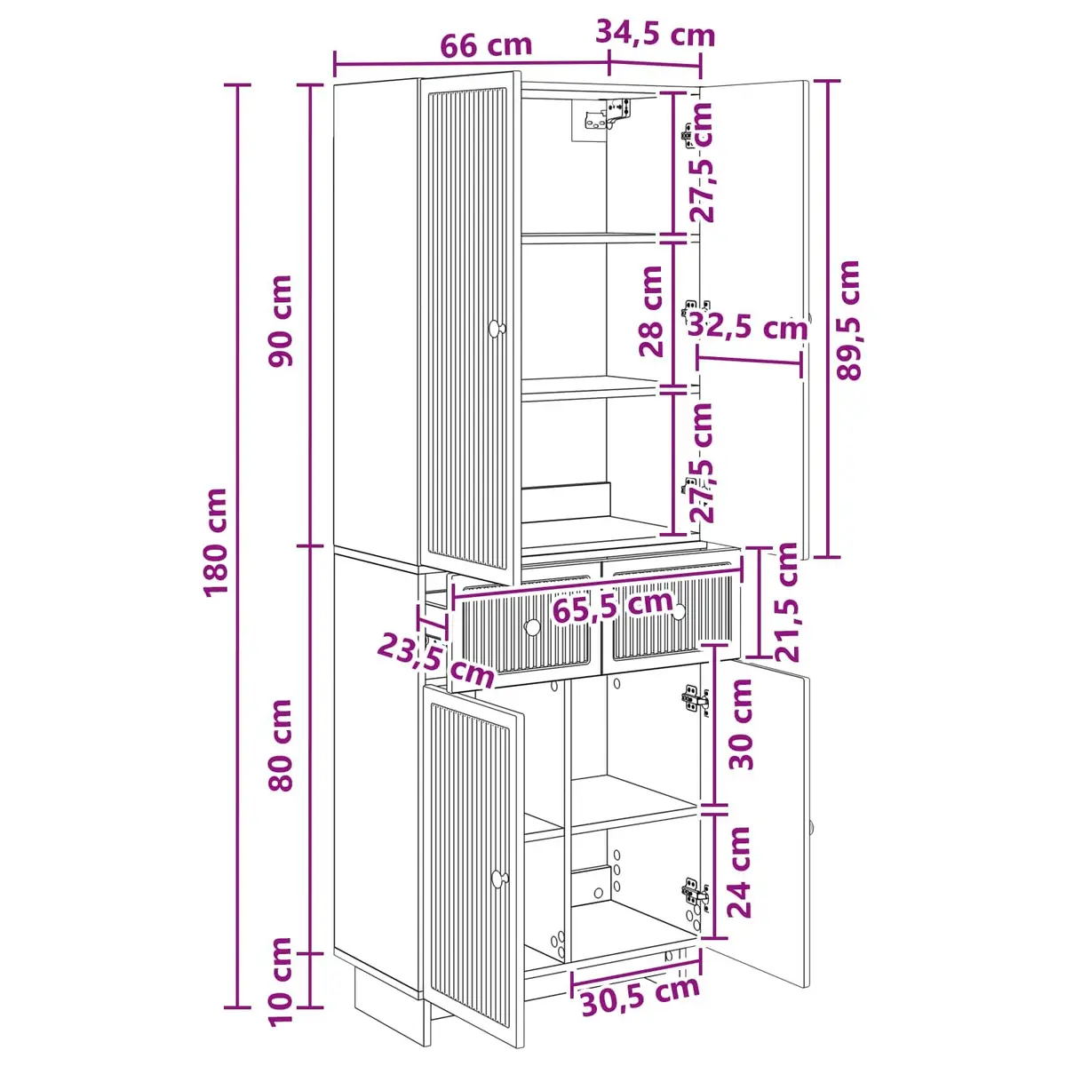 Cabinet Set Engineered Wood 66 x 34.5 x 90 cm White