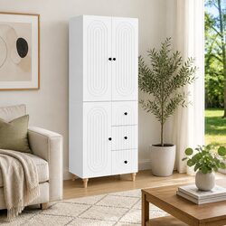 Premium Two-Piece White Cabinet Set with LED Lighting