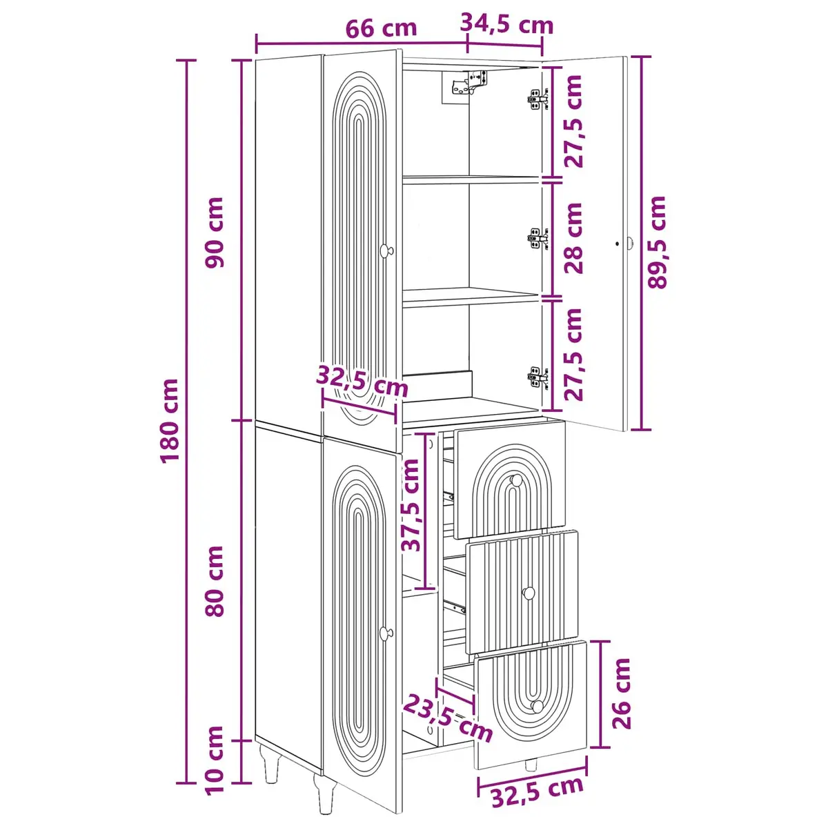 Cabinet Set 2 Pieces White Storage Furniture Shelves Drawers Compartments
