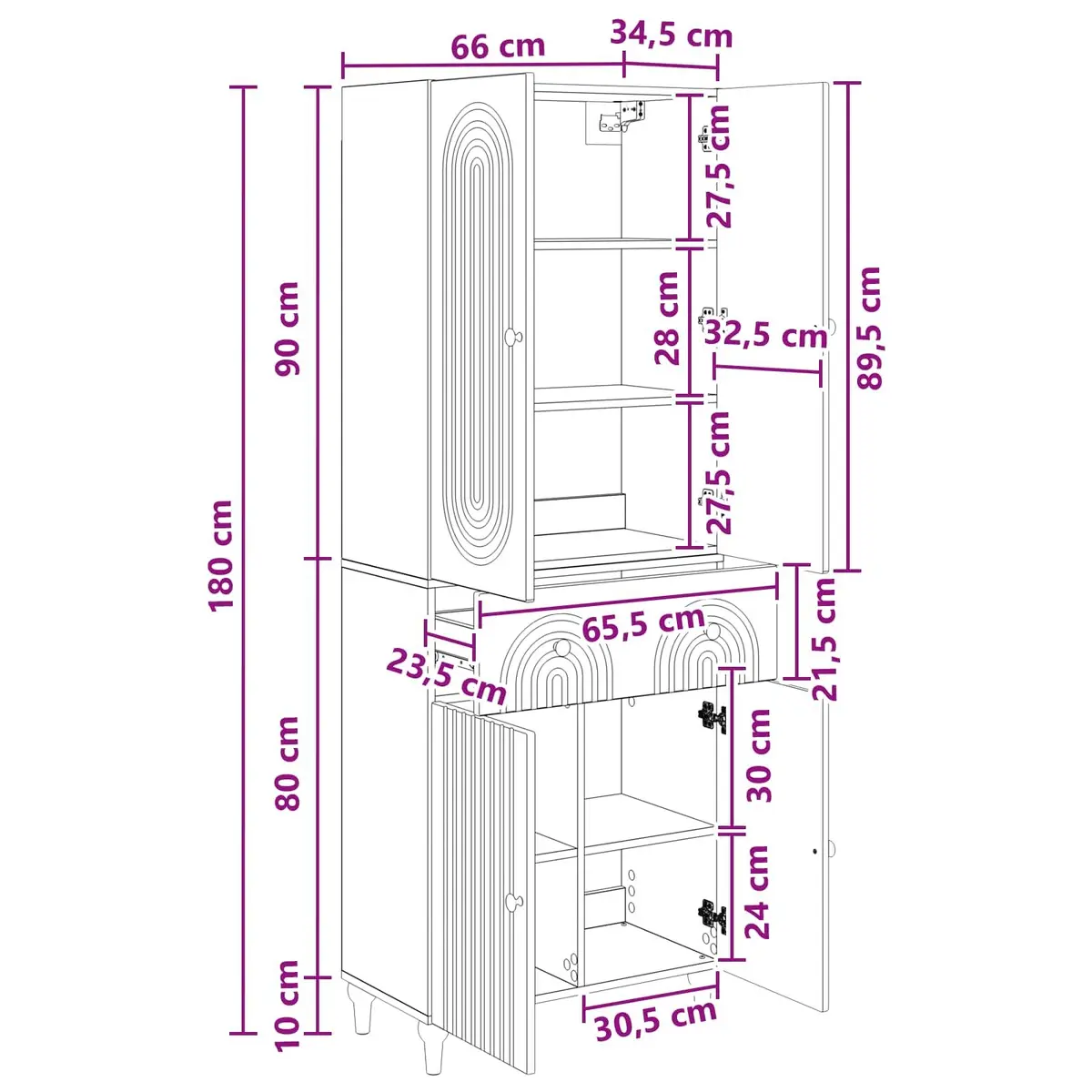 2 Piece Cabinet Set Engineered Wood Storage Furniture 66cm x 34.5cm x 90cm