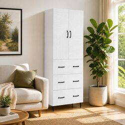 Storage Cabinet Set 2 pcs White 66 x 34.5 x 90 cm Adjustable Shelves
