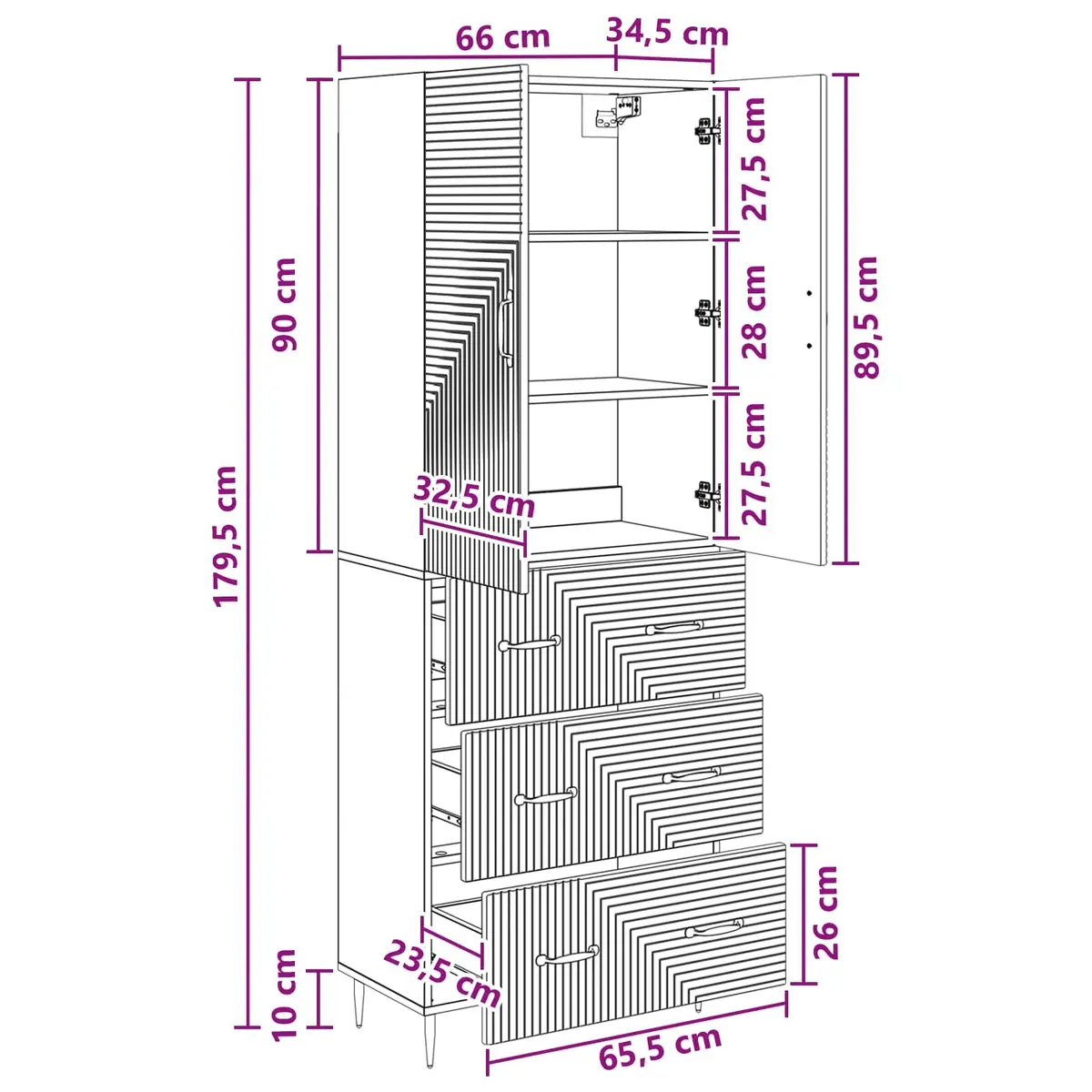 Storage Cabinet Set 2 pcs White 66 x 34.5 x 90 cm Adjustable Shelves