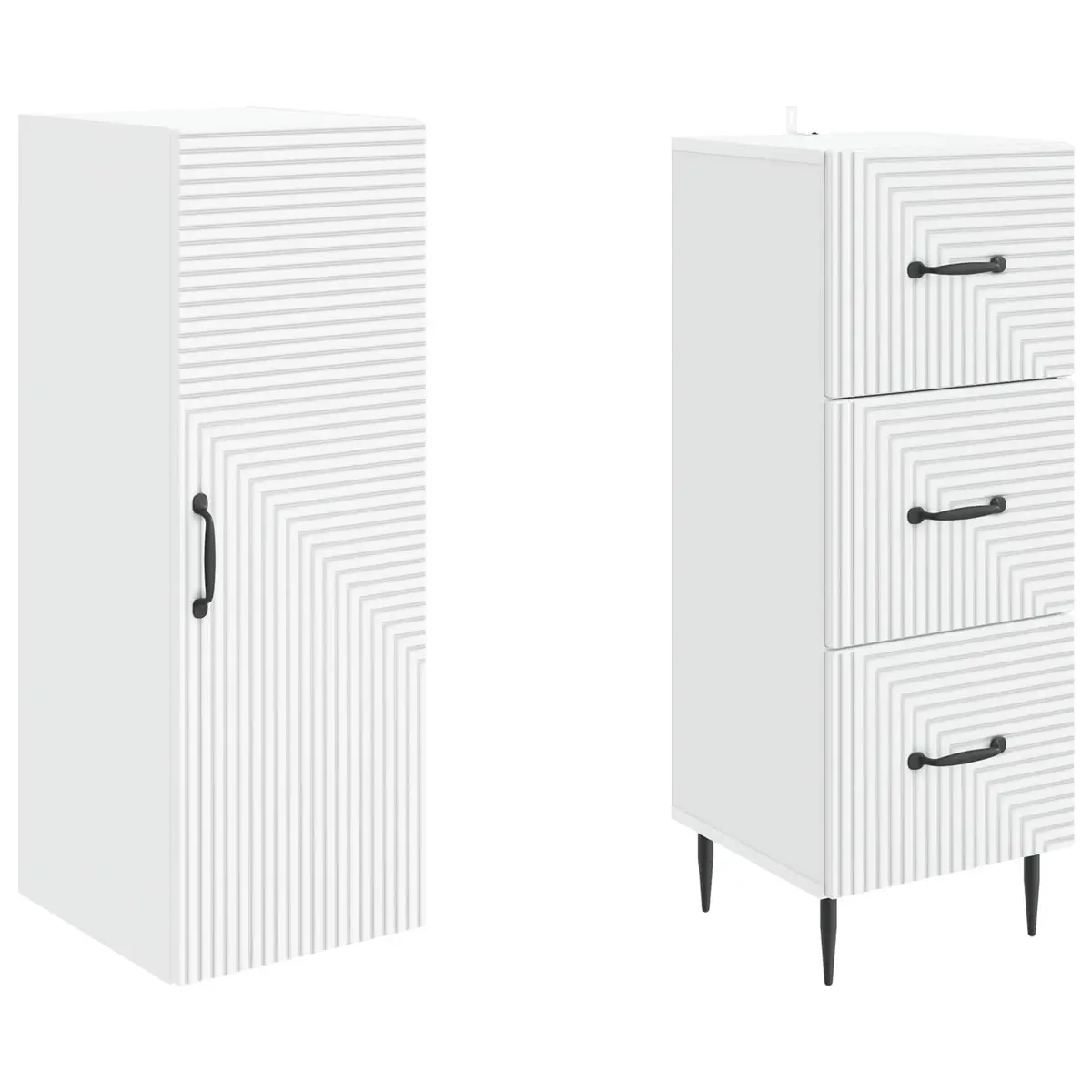Storage Cabinet Set 2 Pieces White Modern Furniture Engineered Wood Shelves