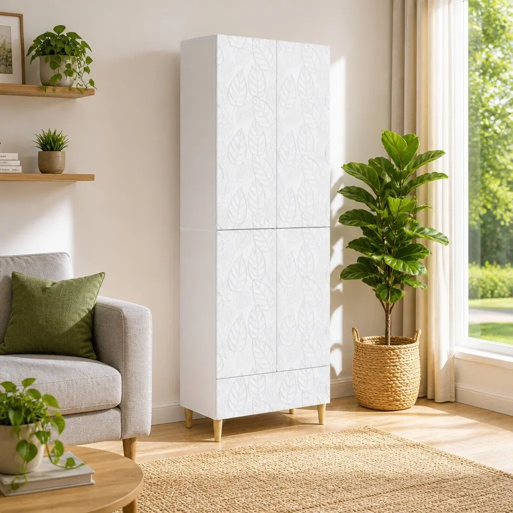 Cabinet Set Engineered Wood 2 Pieces White Storage Furniture Drawers Shelves