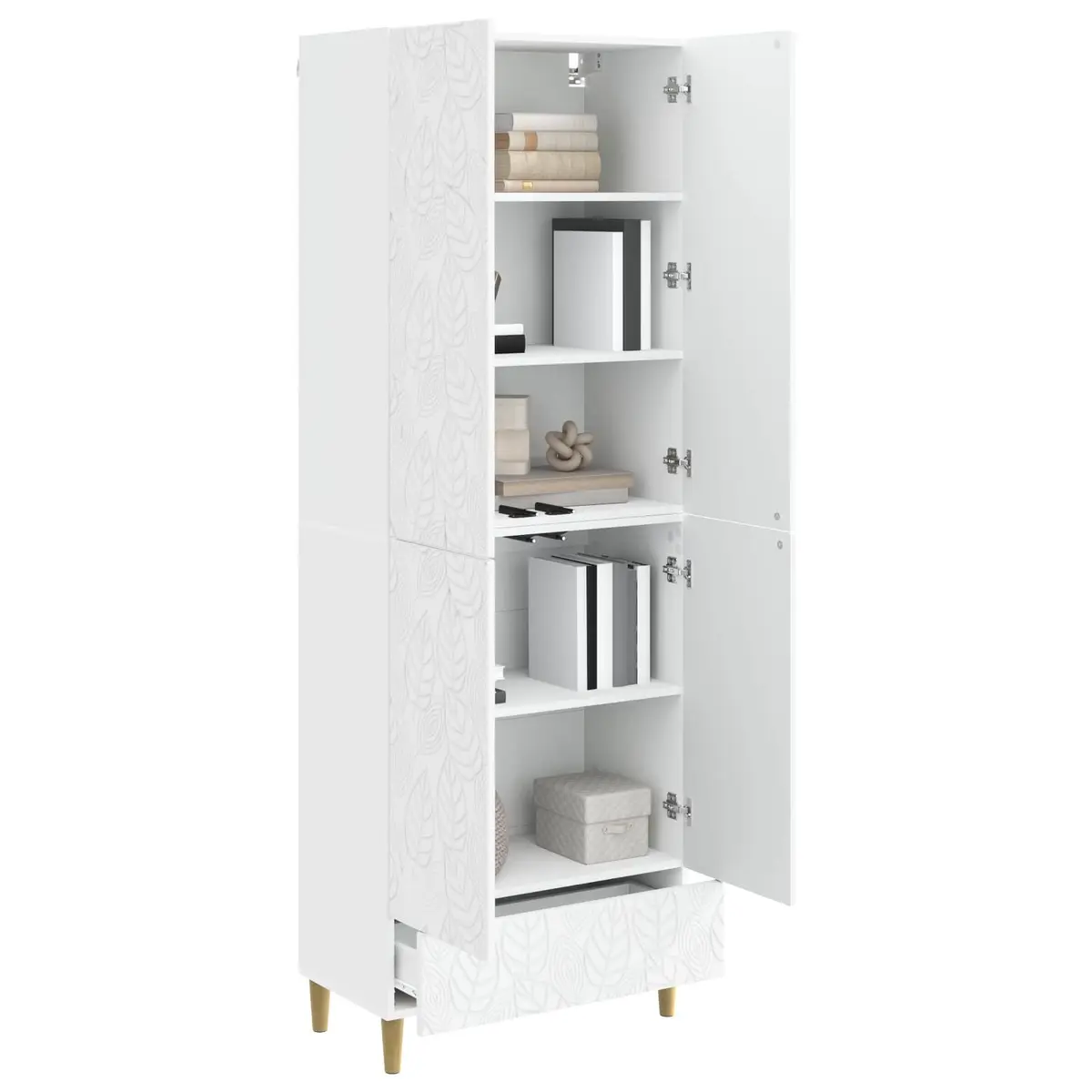 Cabinet Set Engineered Wood 2 Pieces White Storage Furniture Drawers Shelves