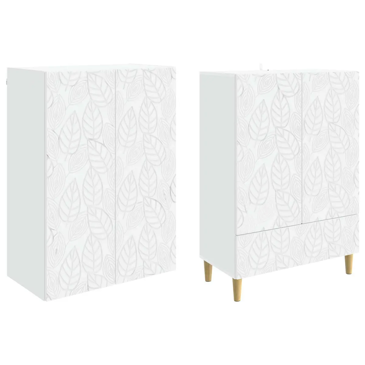 Cabinet Set Engineered Wood 2 Pieces White Storage Furniture Drawers Shelves