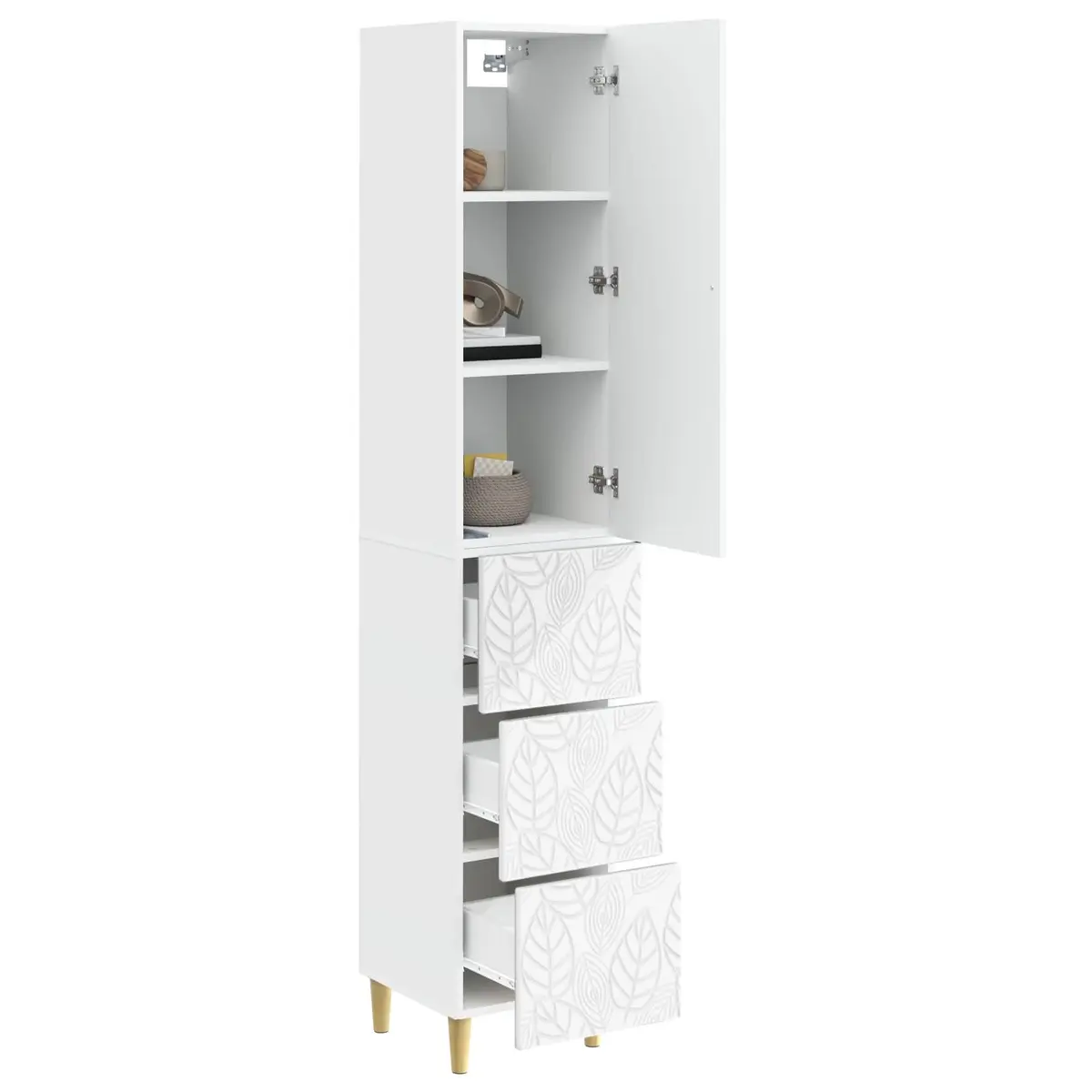 White Storage Cabinet Set 2 pcs Engineered Wood Shelves Doors Handles Home