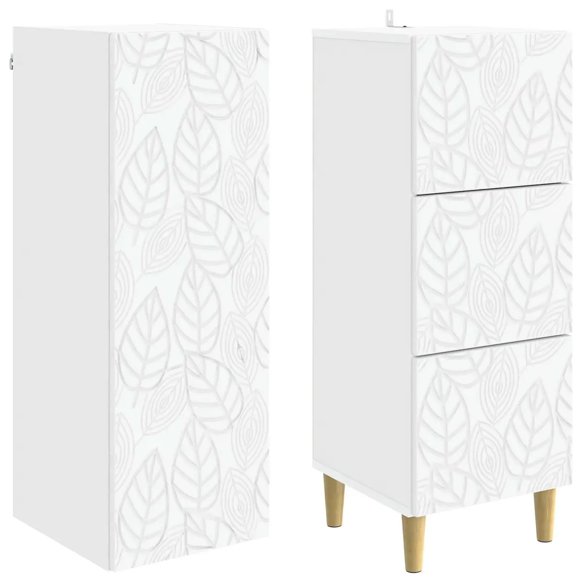 White Storage Cabinet Set 2 pcs Engineered Wood Shelves Doors Handles Home