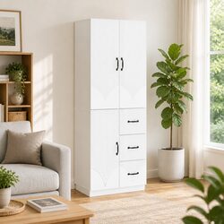 Stylish 2-Piece Cabinet Set in White Engineered Wood