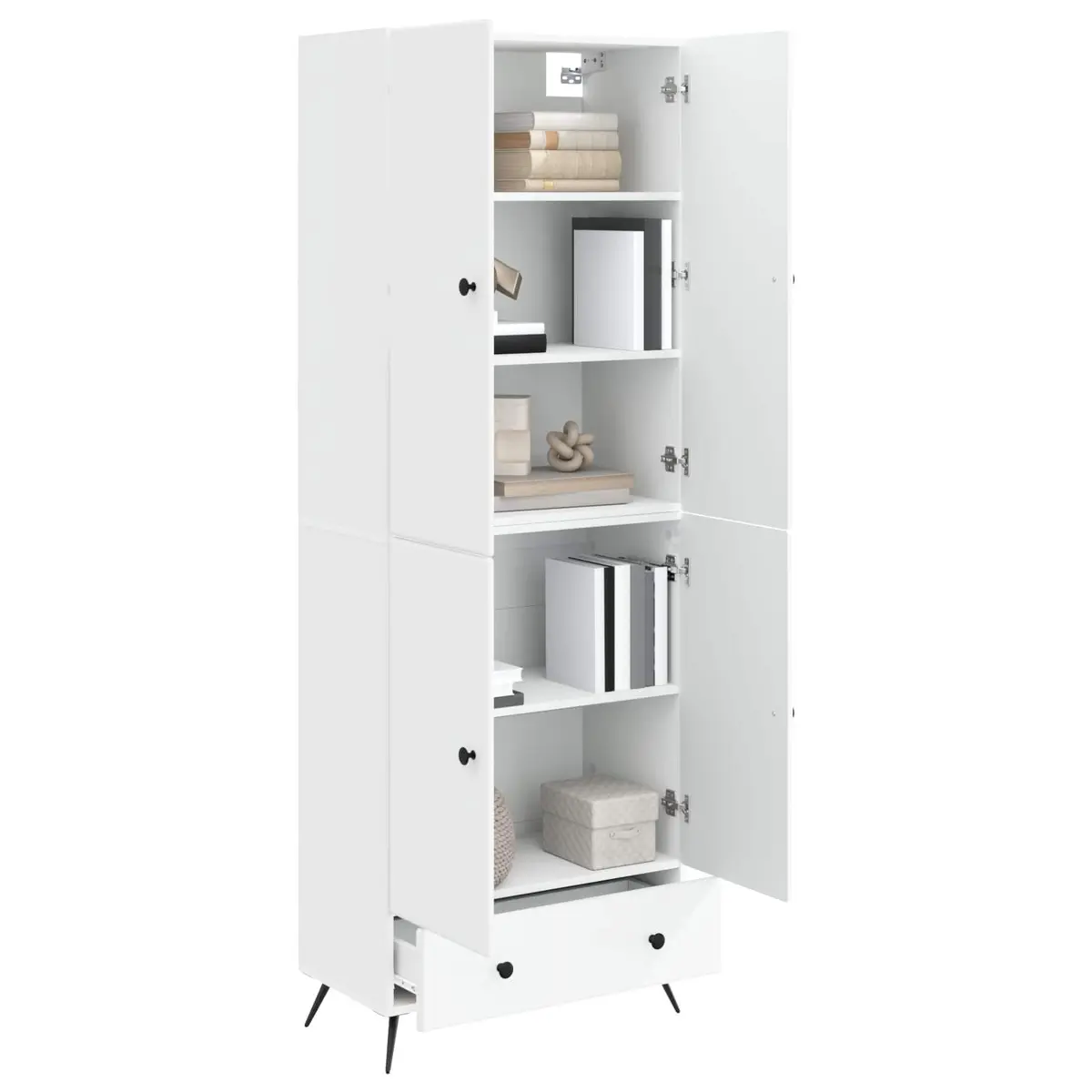 Cabinet Set 2 Pieces White Storage Furniture Drawers Shelves LED Lights