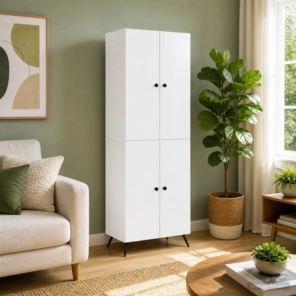 Cabinet Set Engineered Wood 2 Pieces White Storage Furniture