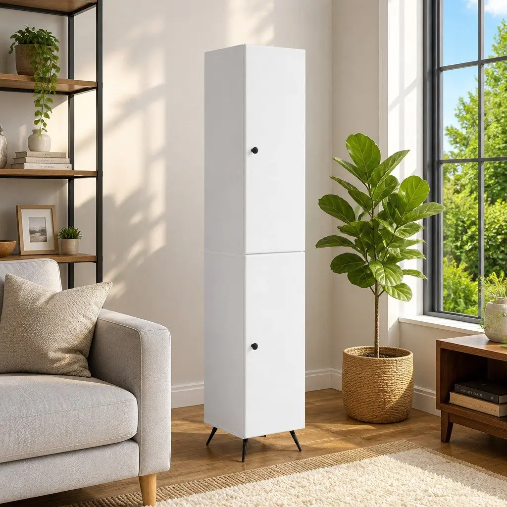 2-Piece White Engineered Wood Cabinet Set