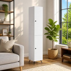 Stylish 2-Piece White Engineered Wood Cabinet Set