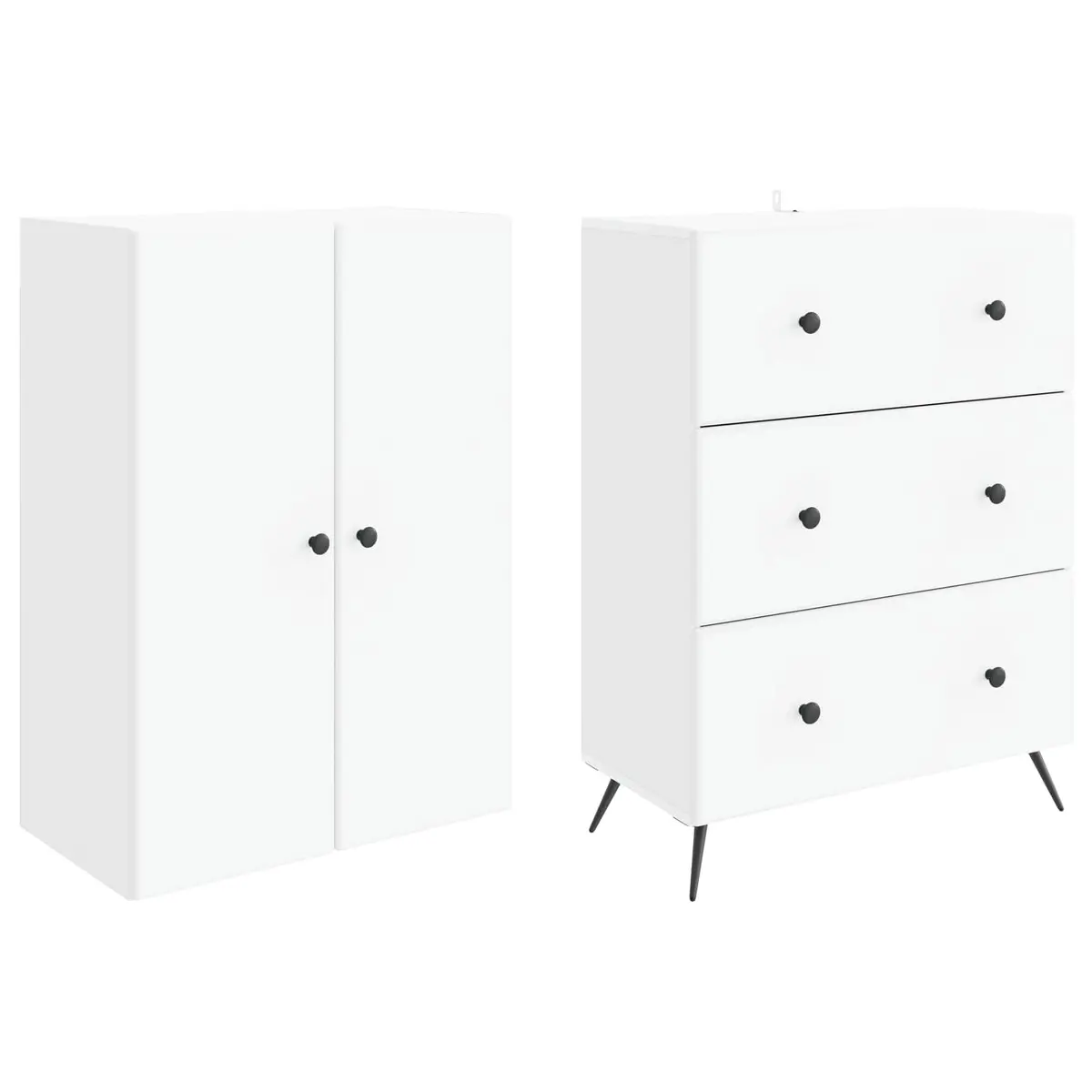 Storage Cabinet Set Engineered Wood 66 x 34.5 x 90 cm White 2 pcs Sliding Doors Shelves Drawers
