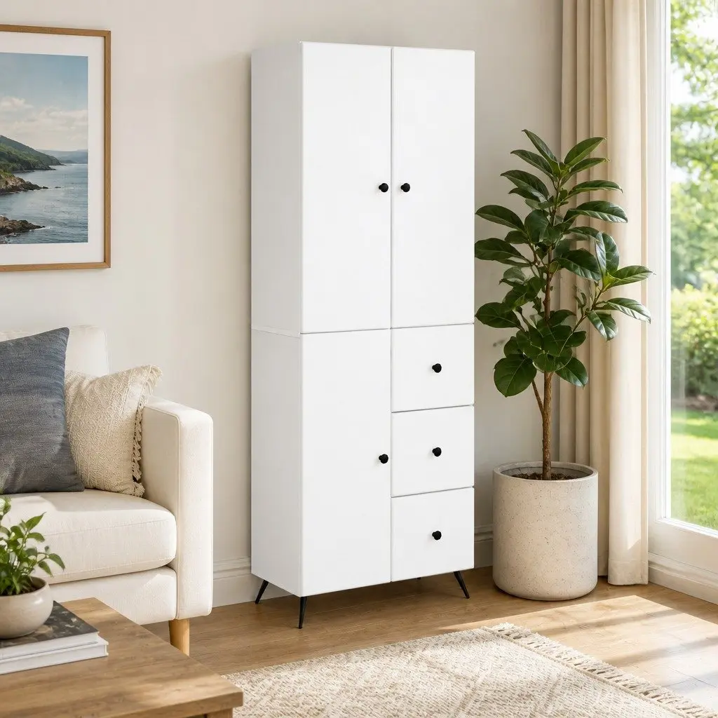 White Engineered Wood Cabinet Set for Storage