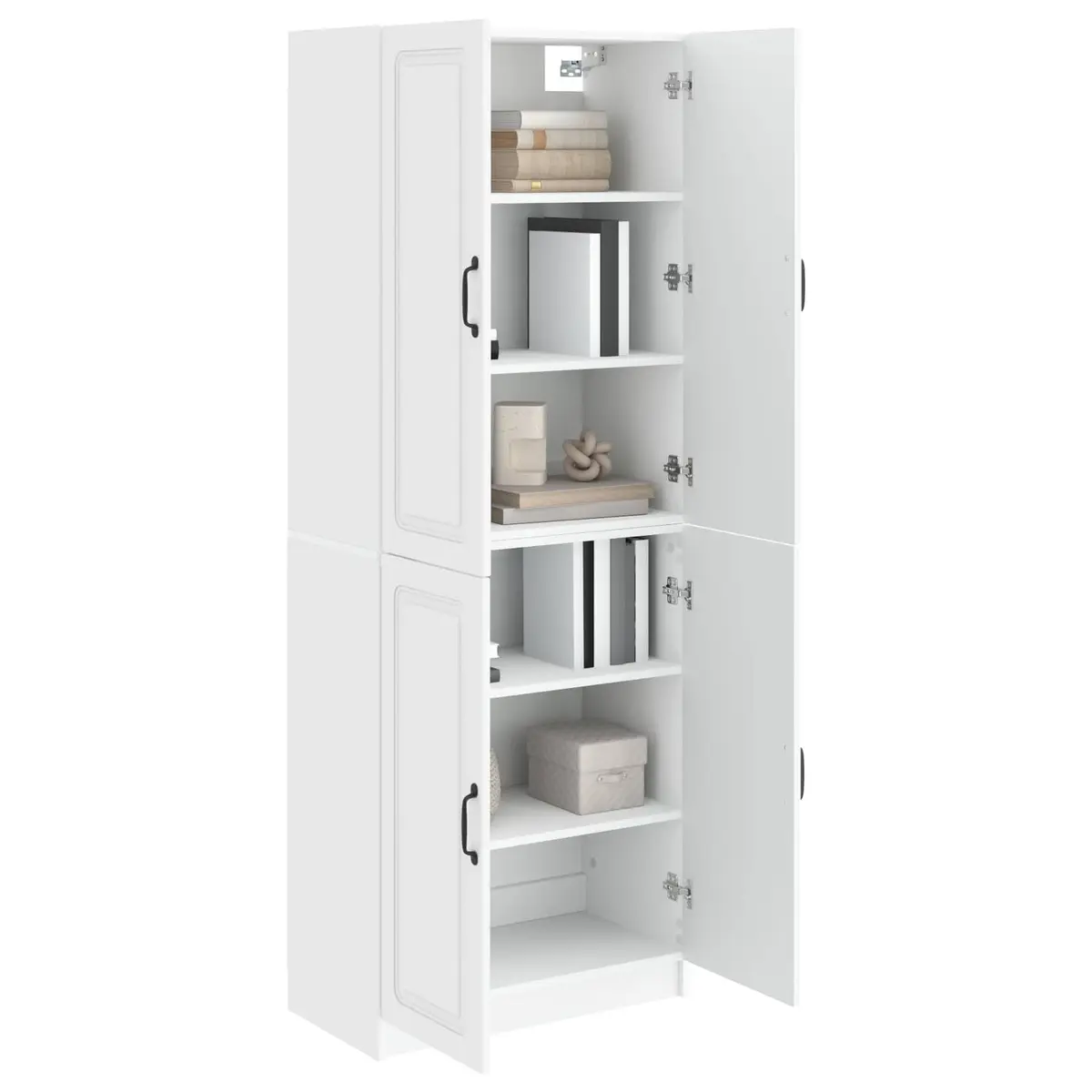 2 Piece Storage Cabinet Set White Engineered Wood Shelves and Compartments