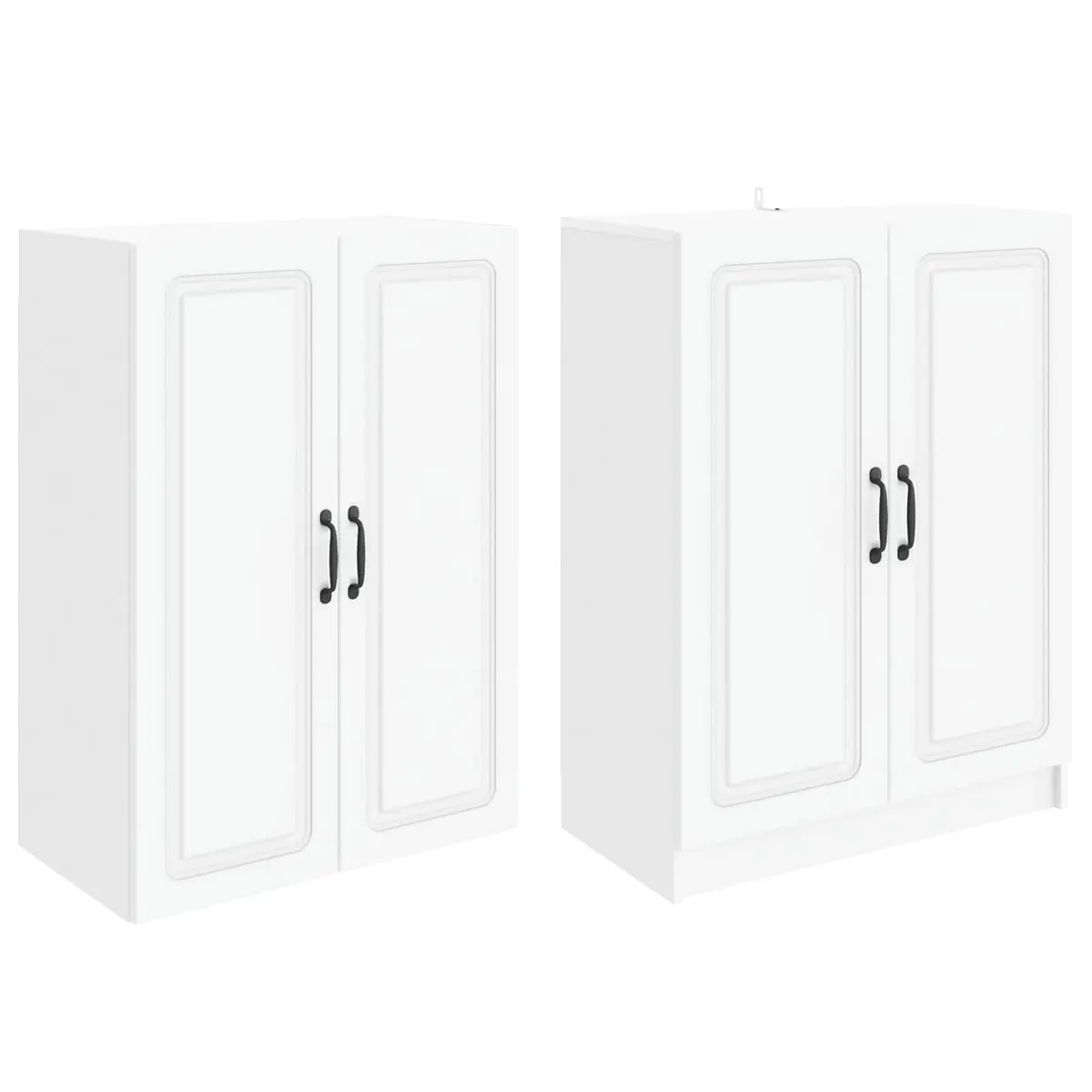 2 Piece Storage Cabinet Set White Engineered Wood Shelves and Compartments