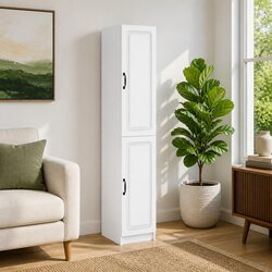 White 2-Piece Cabinet Set for Storage in Living Room & Bedroom