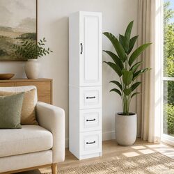 Durable White Storage Cabinet Set with LED Lighting