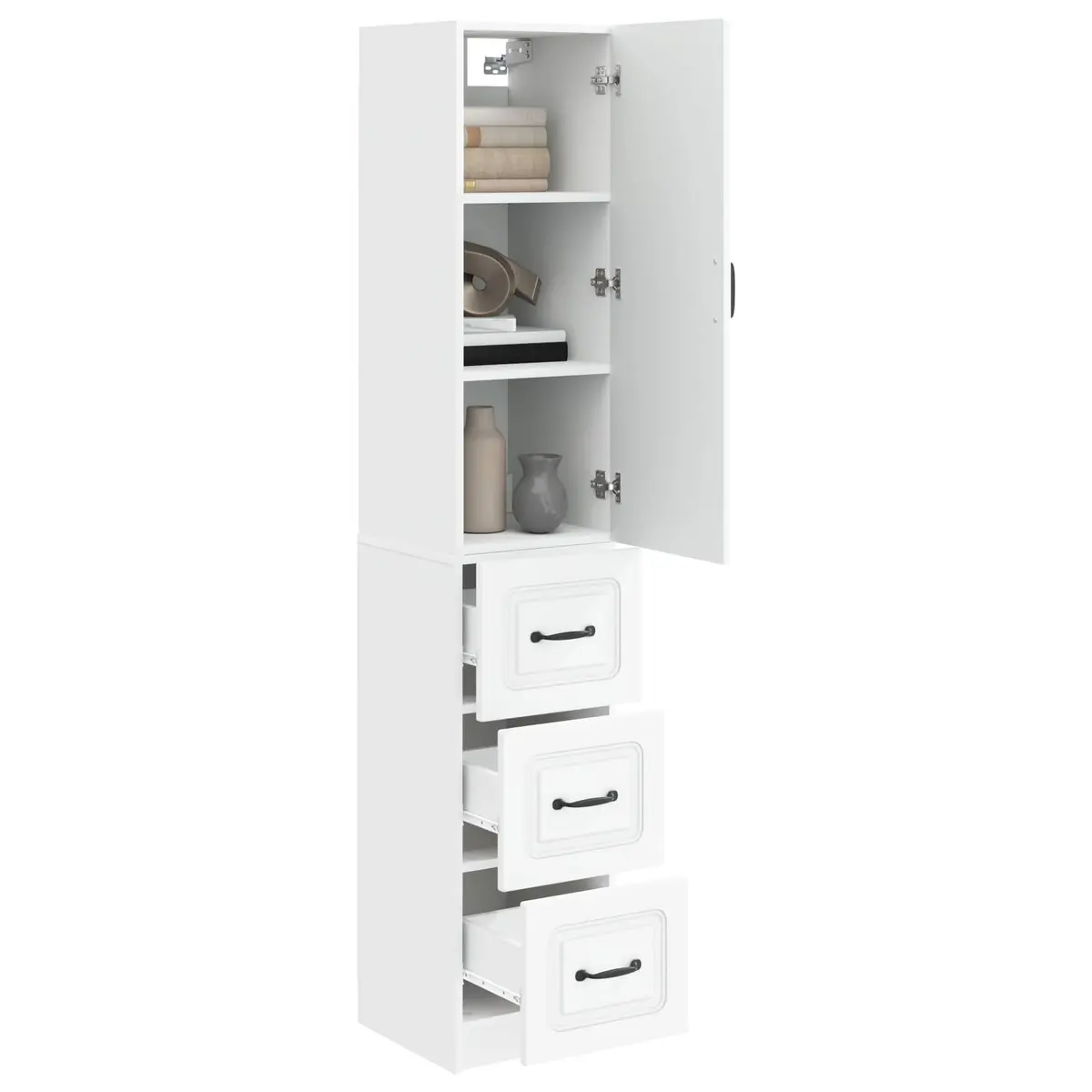 White Storage Cabinet Set with LED Lighting