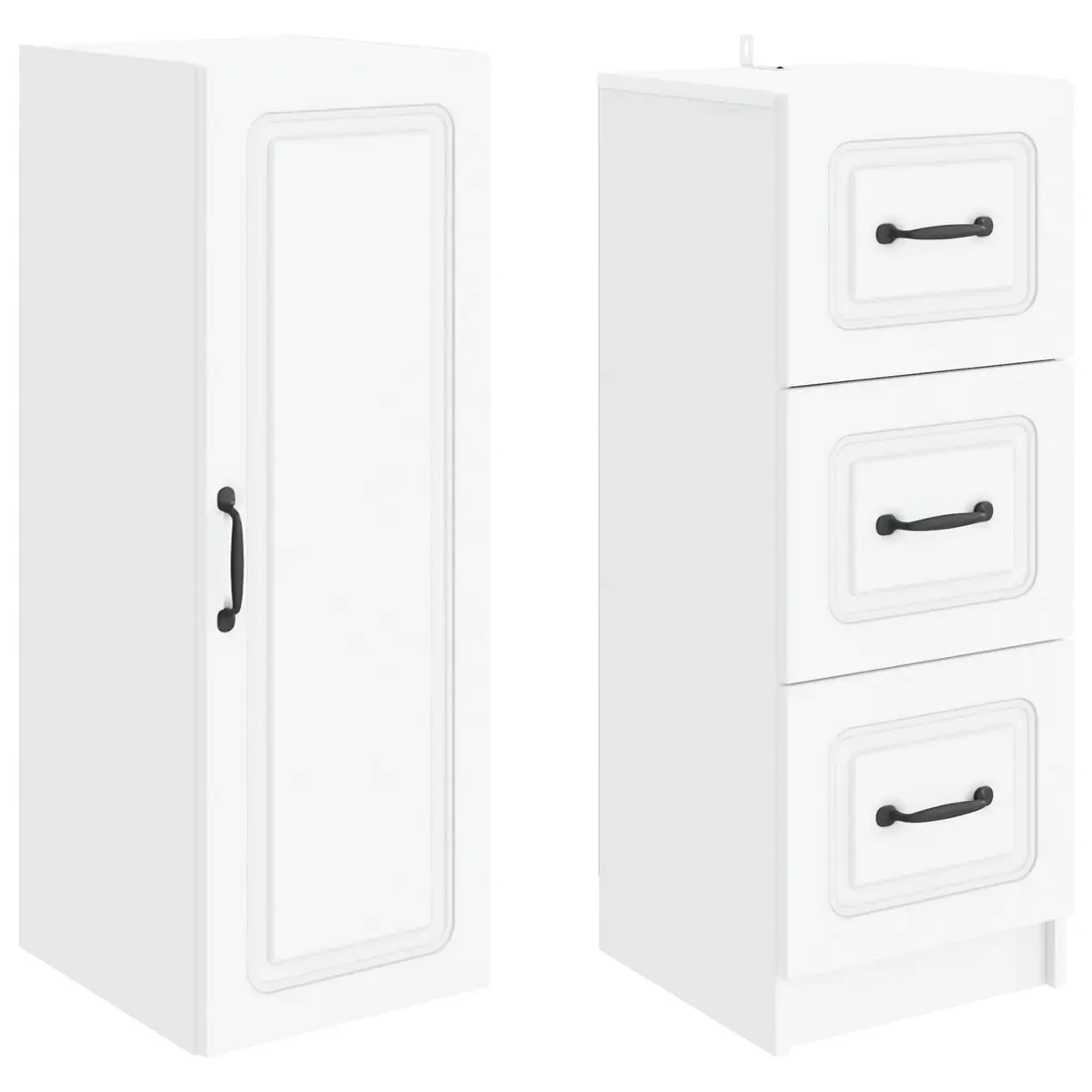 White Storage Cabinet Set with LED Lighting