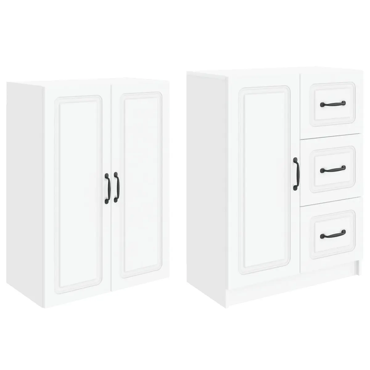 Cabinet Set 2 Pieces White Modern Furniture Storage Living Room Organiser