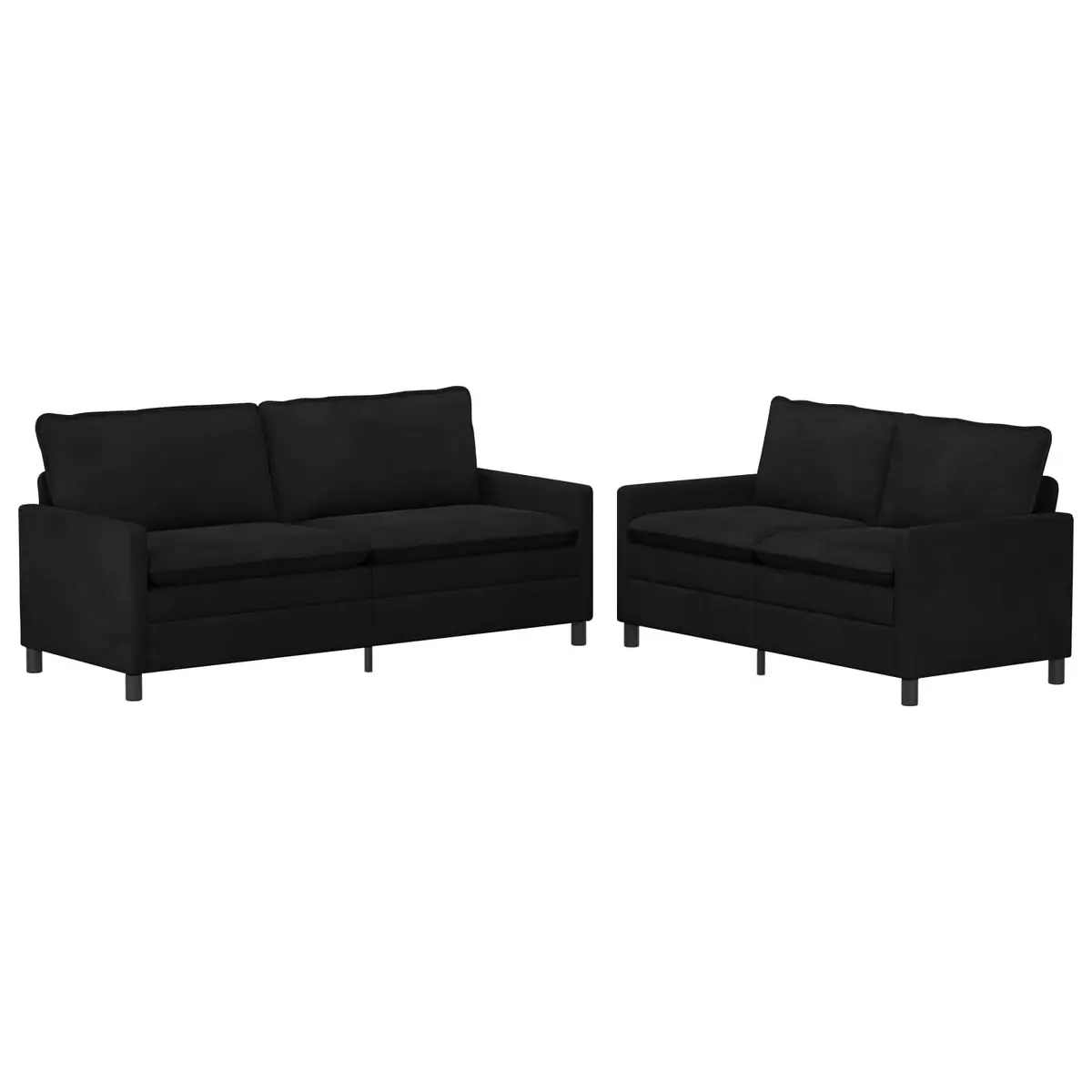 2 Piece Sofa Set Velvet Black Modern Living Room Furniture Double Layer Cushions