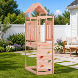 Play Tower Outdoor Backyard Kids Climbing Slide Swing Set Structure Brown
