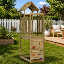 Sturdy Brown Play Tower for Kids with Slide and Swing