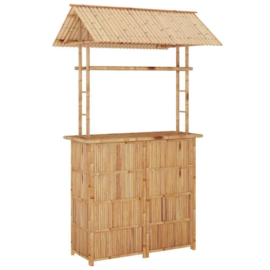 Bamboo Outdoor Furniture Set Tropical Foldable Bar Counter and Chairs 3 Piece Brown Garden Patio