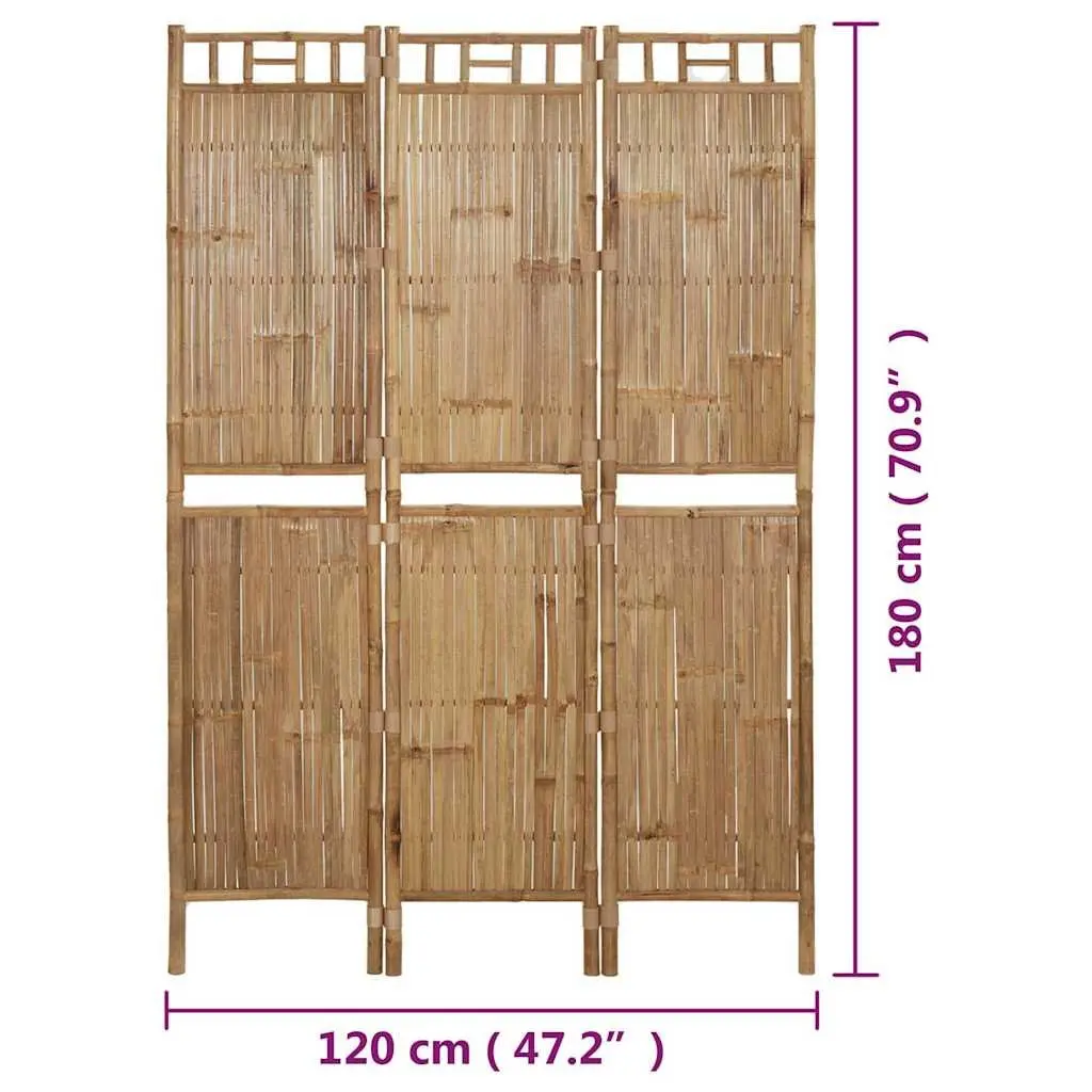 3-Panel Room Divider Bamboo 120x180 cm Brown