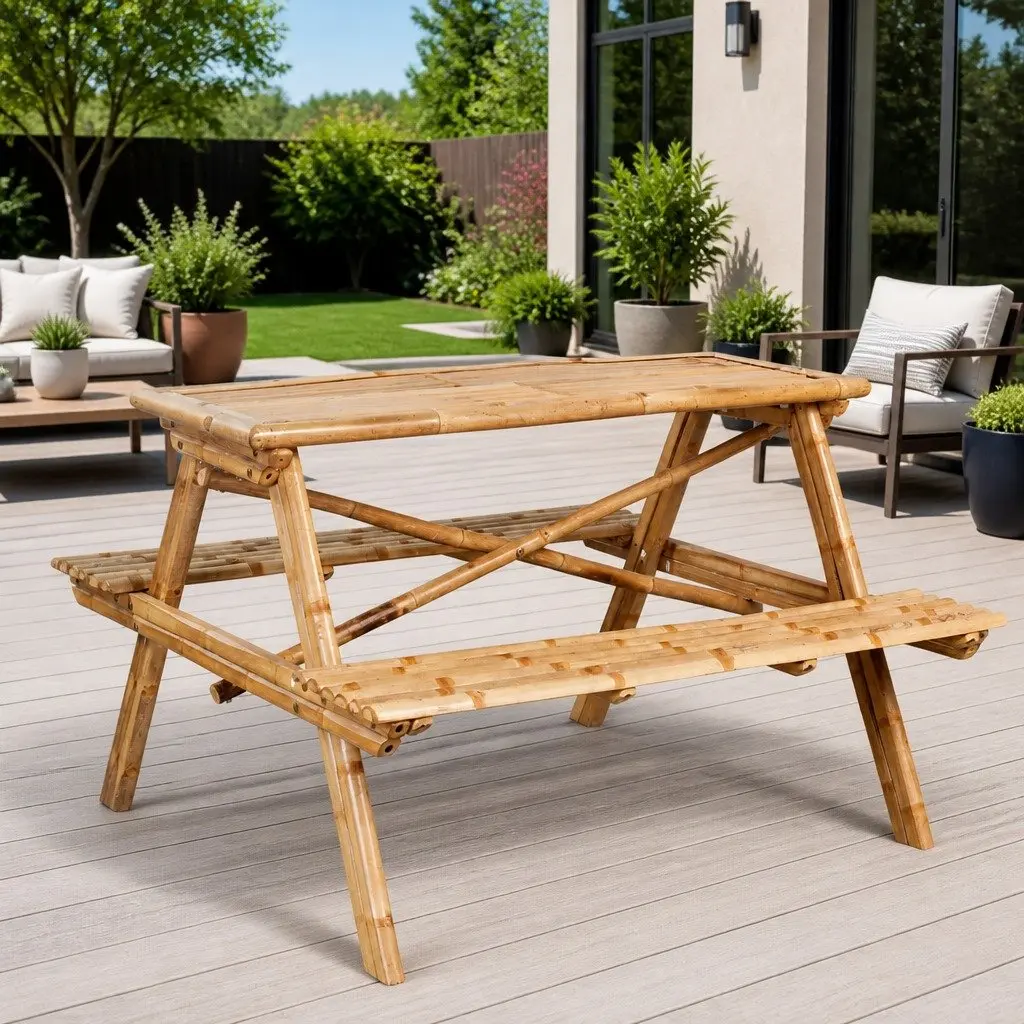 Bamboo Picnic Table 115x115x81cm Brown