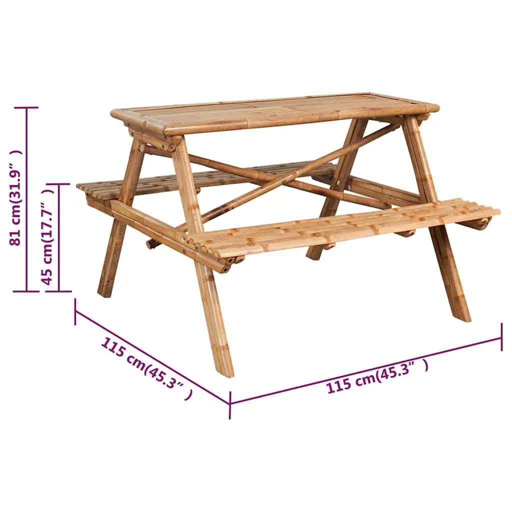 Bamboo Picnic Table 115x115x81cm Brown