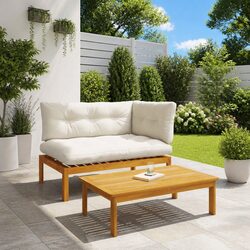 Brown Acacia Wood Outdoor Sectional Sofa Units - 2 pcs