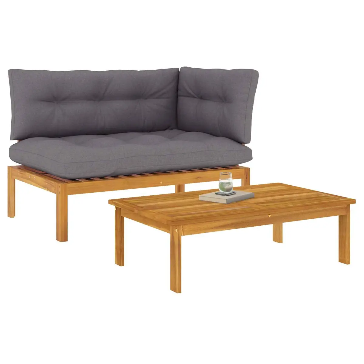 Acacia Wood Brown Outdoor Two Piece Sectional Sofa Units Garden Furniture