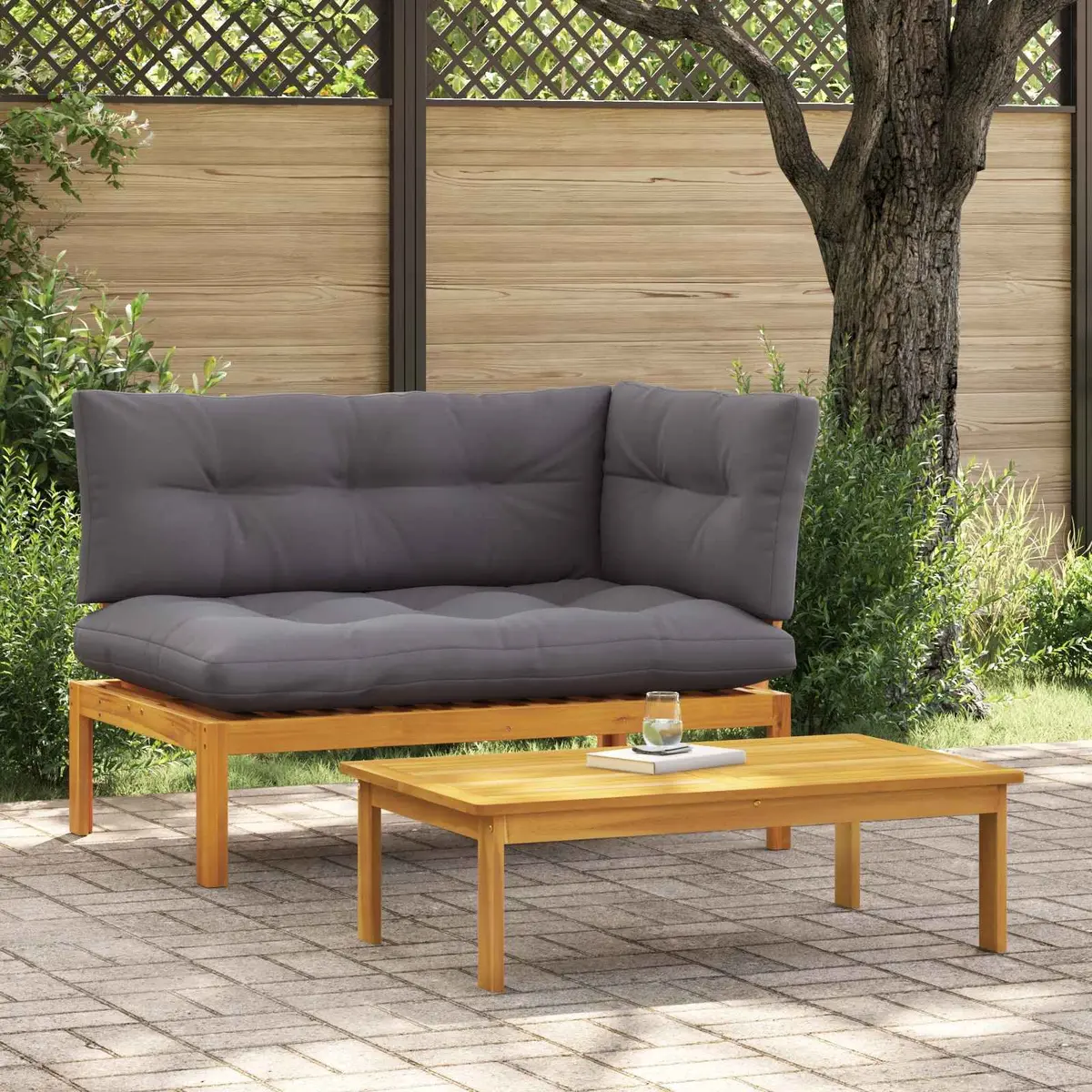 Acacia Wood Brown Outdoor Two Piece Sectional Sofa Units Garden Furniture