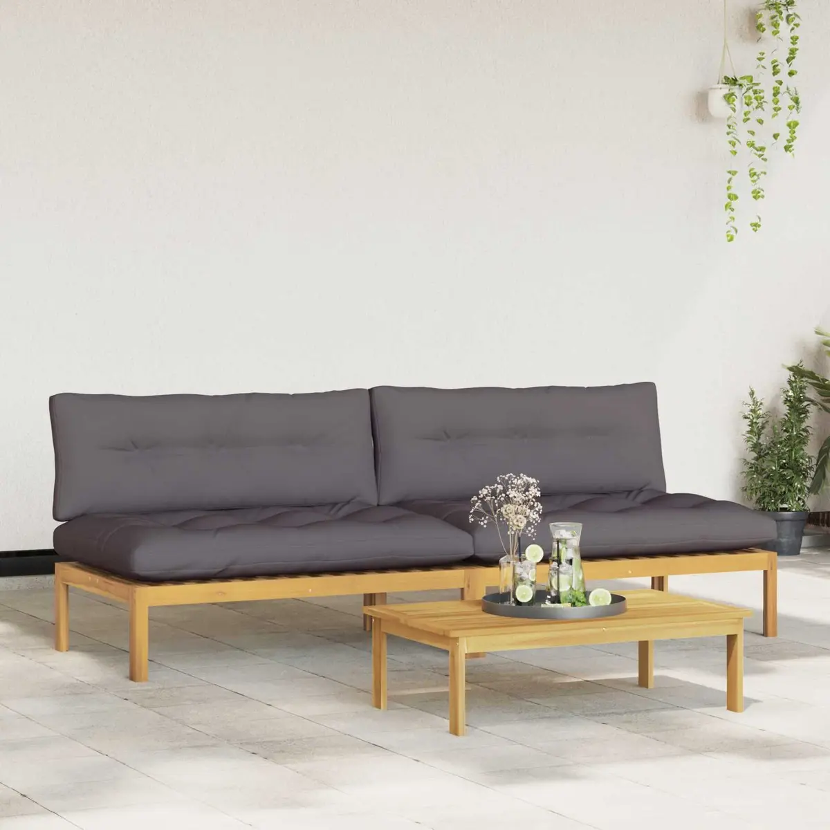 Acacia Wood Outdoor Sectional Sofa Middle Unit