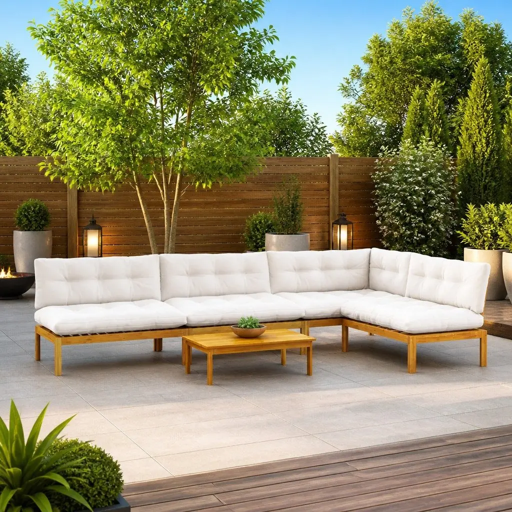 5-Piece Corner Lounge Sofa Set with Low Table