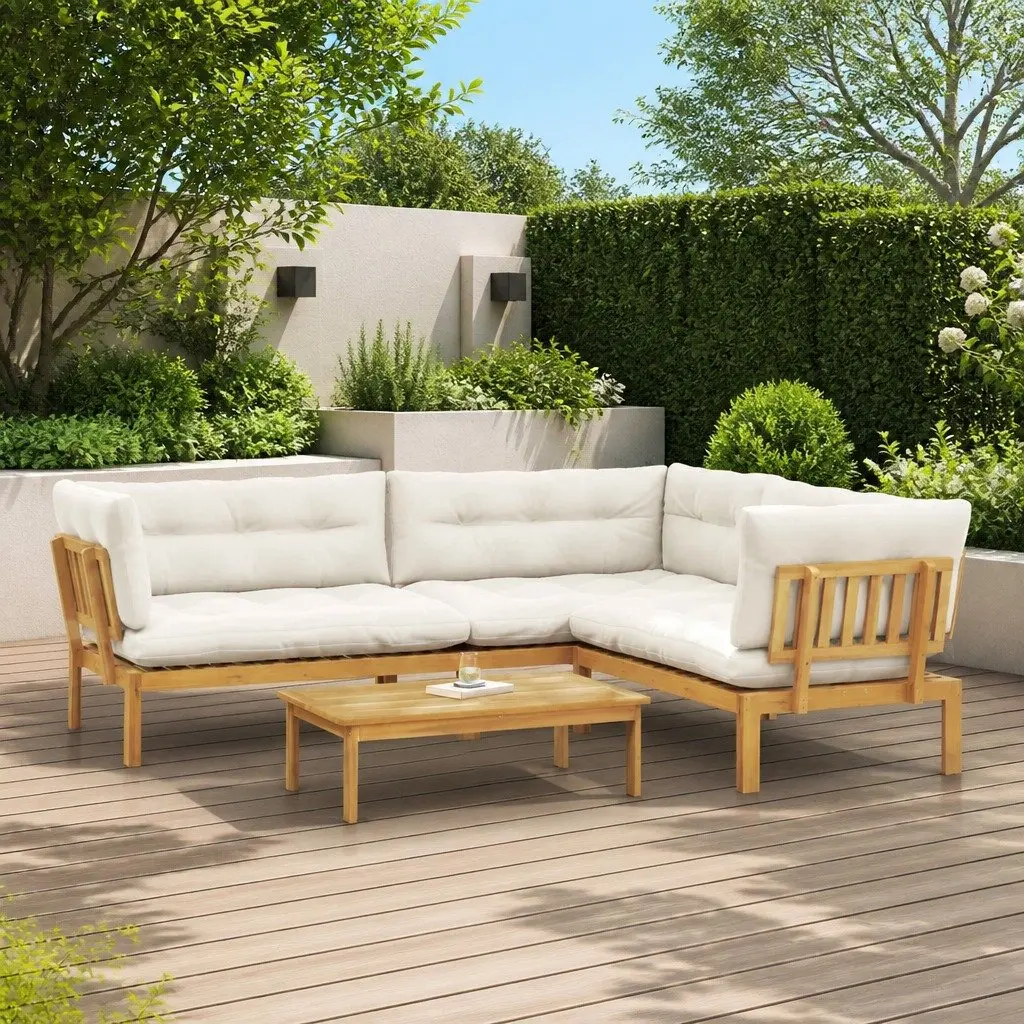 4 Piece Pallet Garden Lounge Set with Corner Sofa