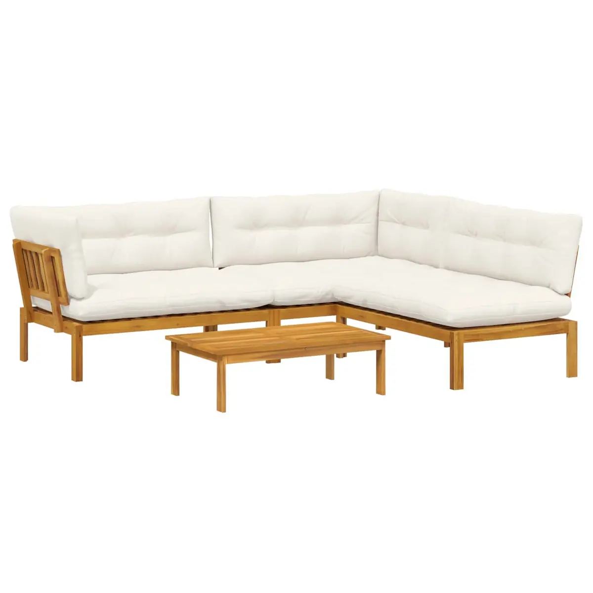 Garden Sofa Set Acacia Wood Brown 4 Piece Outdoor Sectional with Low Table