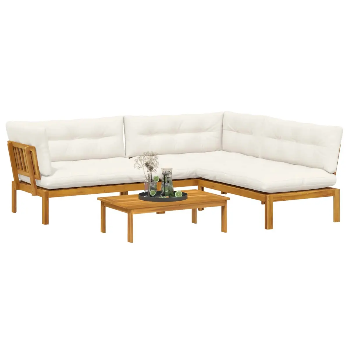 Garden Sofa Set Acacia Wood Brown 4 Piece Outdoor Sectional with Low Table