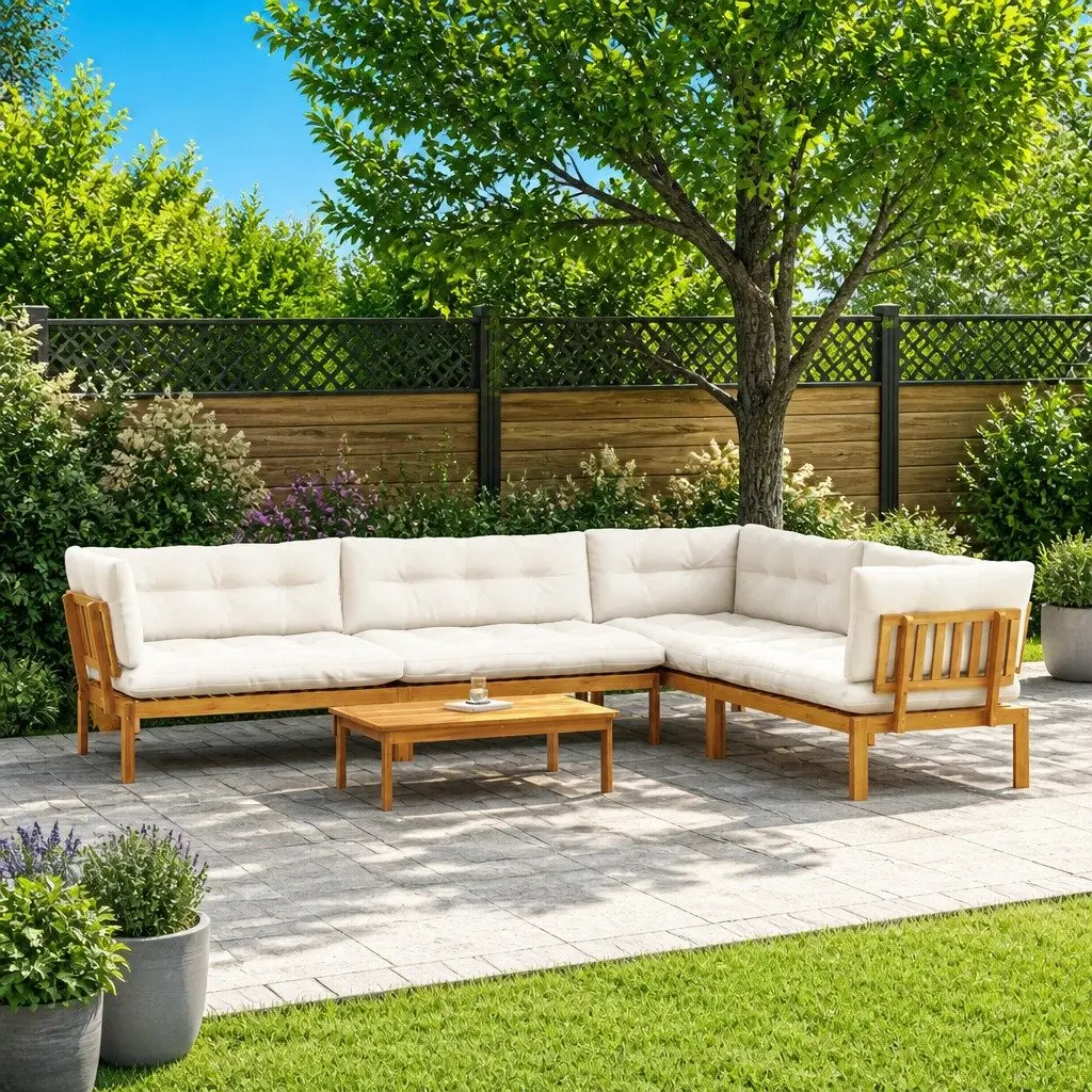 5 Piece Garden Pallet Sofa Set Solid Acacia Wood Corner Sectional Brown