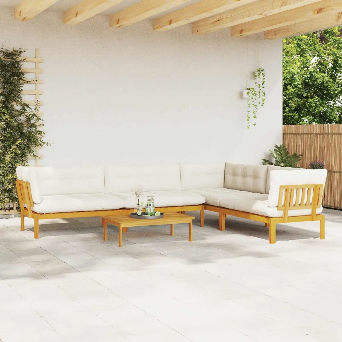 5 Piece Garden Pallet Sofa Set Solid Acacia Wood Corner Sectional Brown