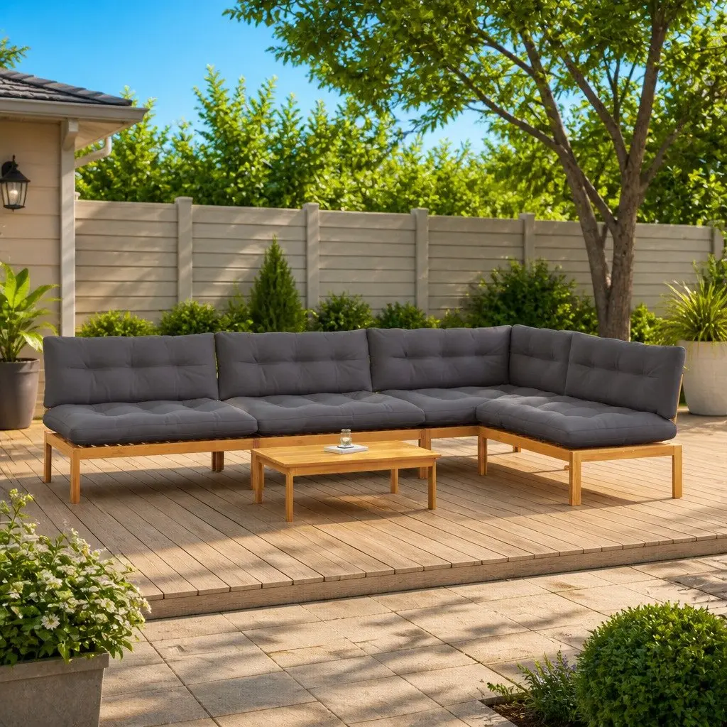 5 Piece Outdoor Lounge Sofa Set in Solid Acacia Wood