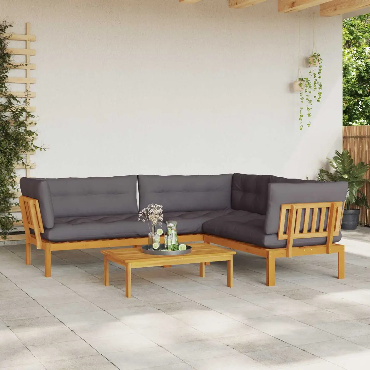 4 Piece Corner Lounge Sofa Set for Outdoor Relaxation